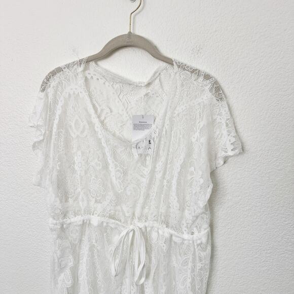 [Costyleen] White Fringe Hem Scoop Neck Sheer Beach Swim Coverup NWT Sz Medium M - Picture 4 of 11
